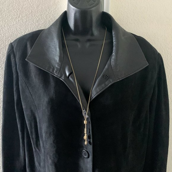AUGUSTINAS Black Leather & Suede soft Jacket Carmel By The Sea Boutique size 16 - Picture 7 of 10